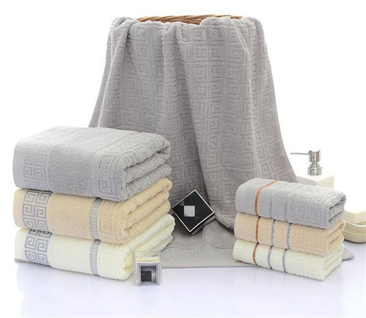 Three sets of Great Wall grid bath towels - DeMann Co