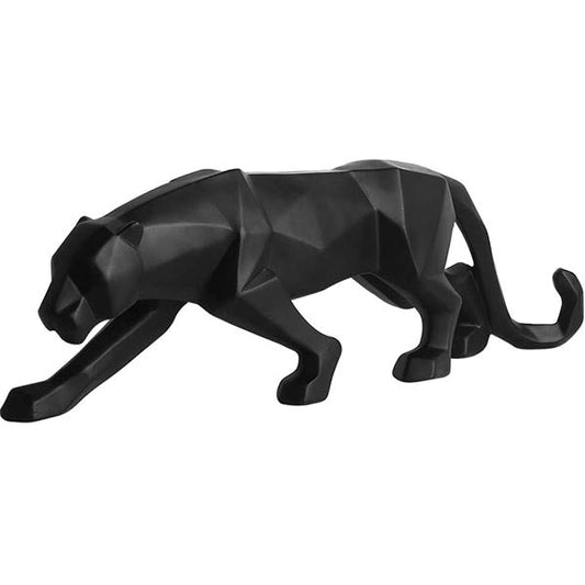 Matte Black Panther Sculpture - Modern Geometric Home Decor - DeMann Co